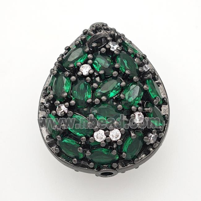 Copper Teardrop Beads Micropave Green Crystal Glass Black Plated