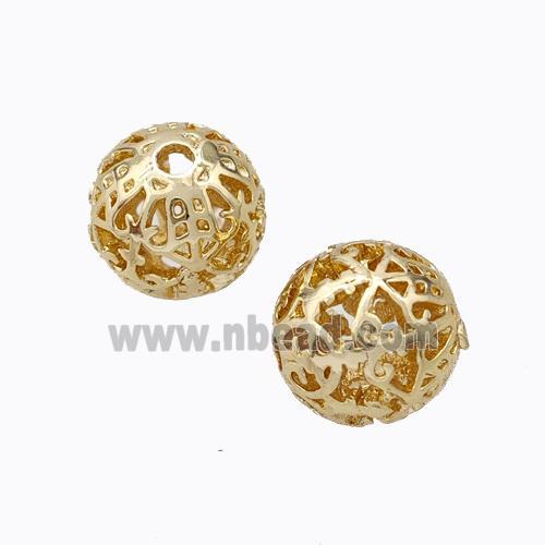 colorfast copper round beads, hollow, gold plated