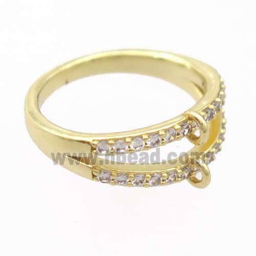 copper Rings pave zircon with bail, resizable, gold plated