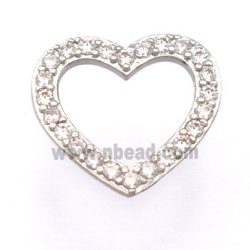 copper heart pendant pave zircon, platinum plated