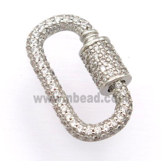 copper carabiner lock pendant pave zircon, platinum plated