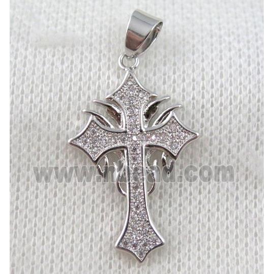 copper cross pendant paved zircon, platinum plated