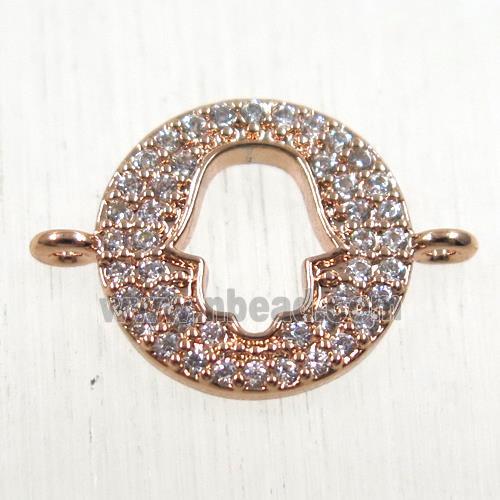 copper hamsahand connector paved zircon, rose gold