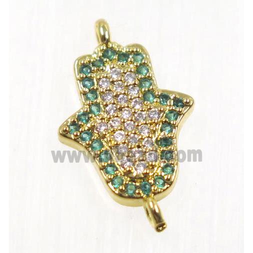 copper hamsahand connector pave zircon, gold plated