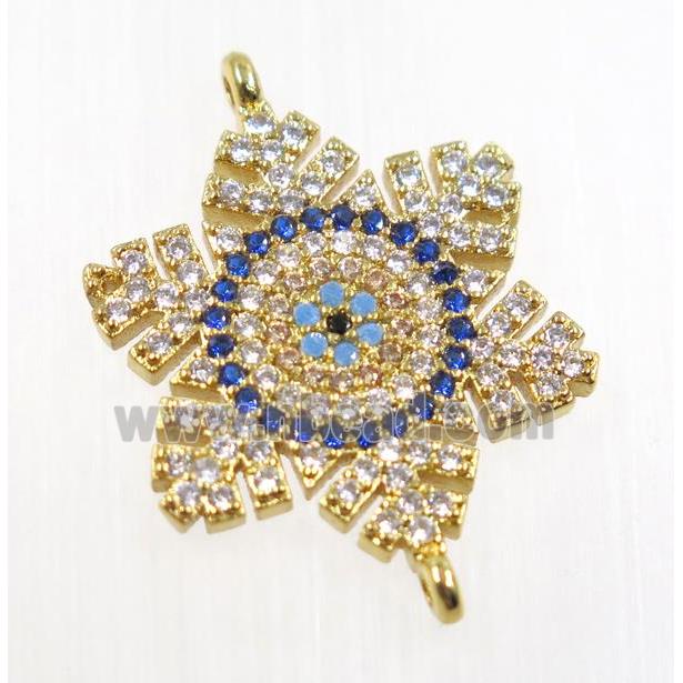 copper flower connector pave zircon, gold plated