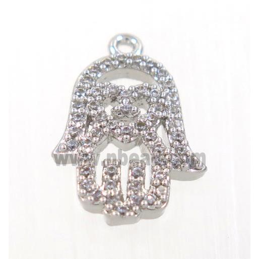 copper hamsahand pendant pave zircon, platinum plated