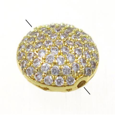 copper button beads paved zircon, gold plated