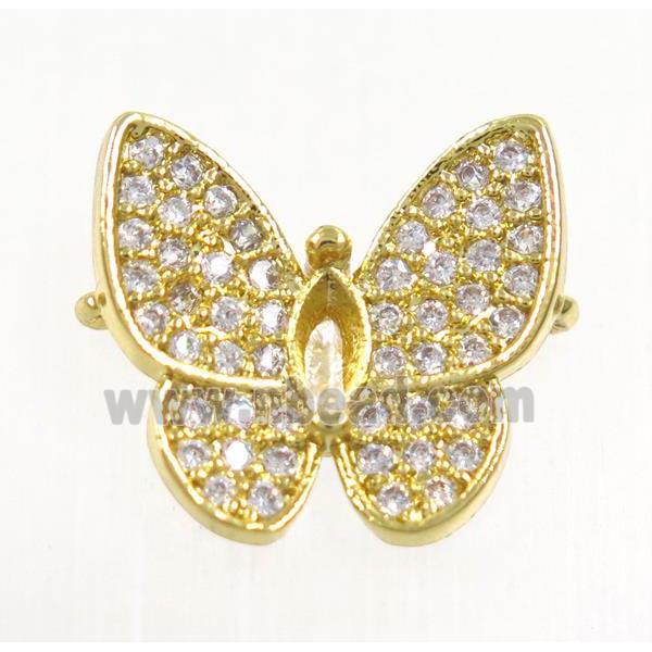 copper butterfly connector paved zircon, gold plated