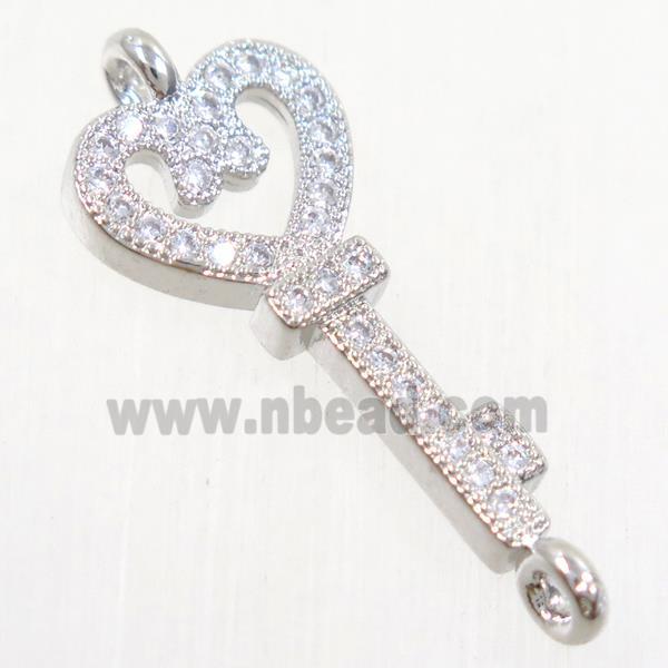 copper key connector paved zircon, platinum plated