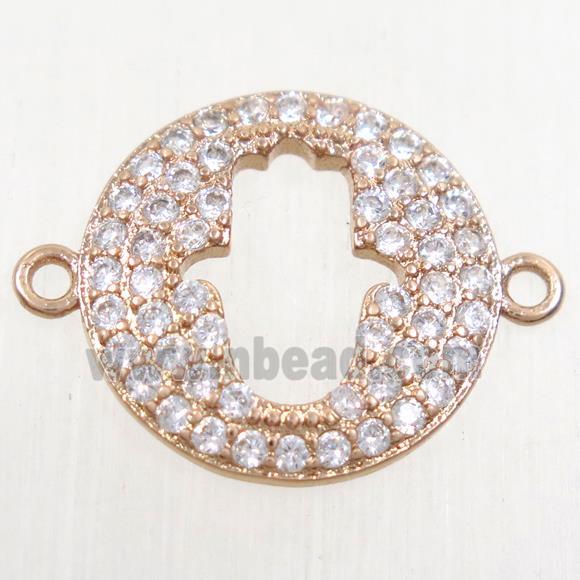 copper hamsahand connector paved zircon, rose gold