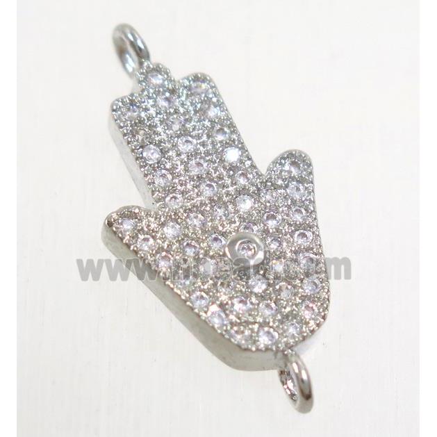 copper hamsahand connector paved zircon, platinum plated