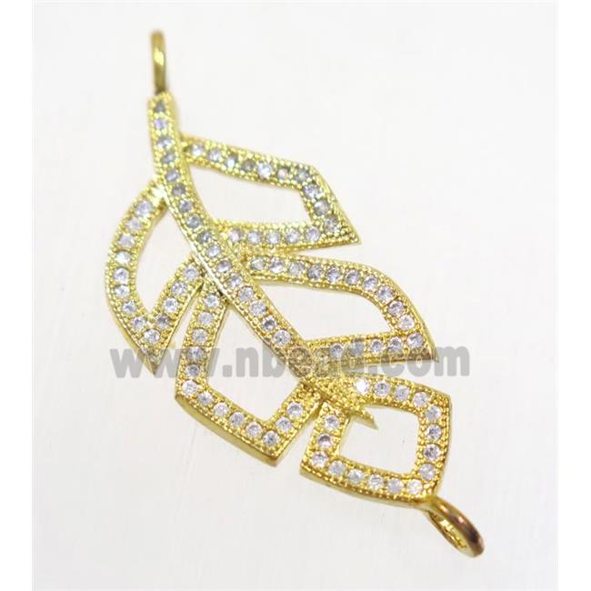 copper leaf connector paved zircon, gold plated