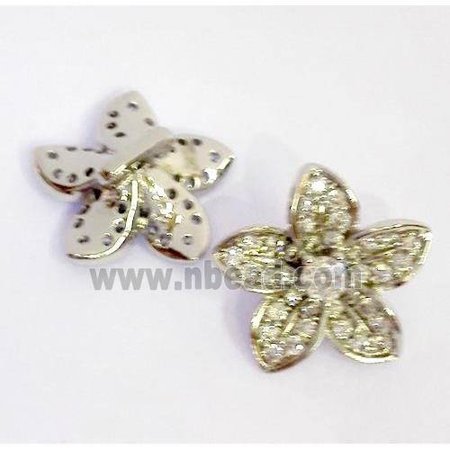 copper spacer bead paved zircon, flower, platinum plated