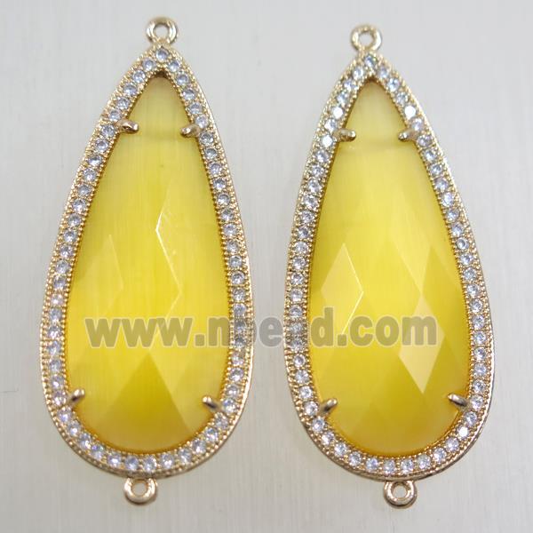 copper teardrop connector paved zircon with yellow crystal glass, gold plated