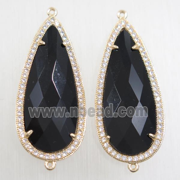 copper teardrop connector paved zircon with black crystal glass, gold plated