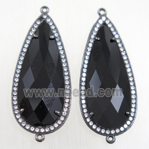 copper teardrop connector paved zircon with black crystal glass, black plated