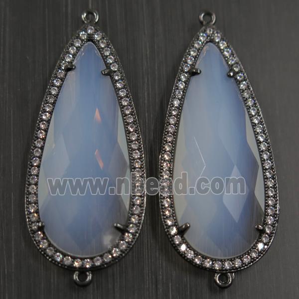 copper teardrop connector paved zircon with with opalite crystal glass, black plated