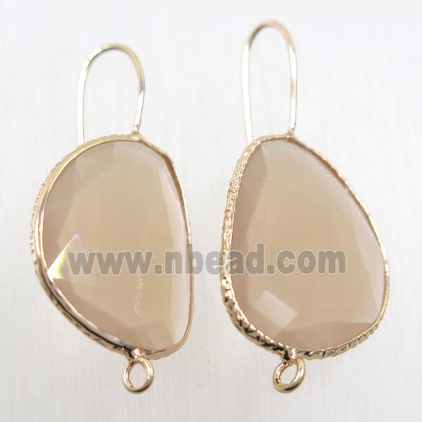 crystal glass earring hook with loop, gold plated