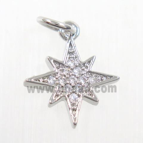 copper northstar pendant paved zircon, platinum plated