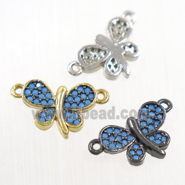 copper Butterfly connector paved zircon, mix color