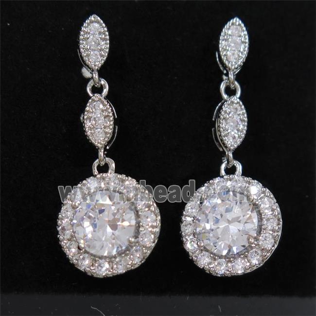 copper earring paved zircon, platinum plated