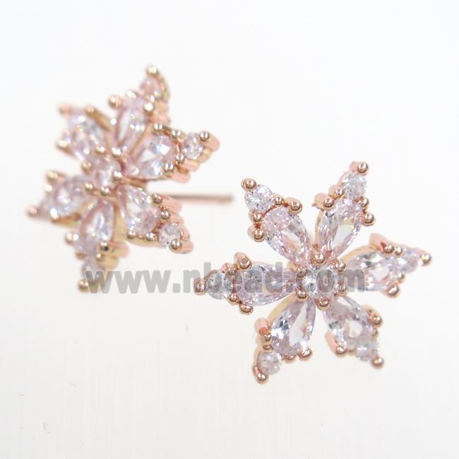 copper snowflake earring paved zircon, rose gold