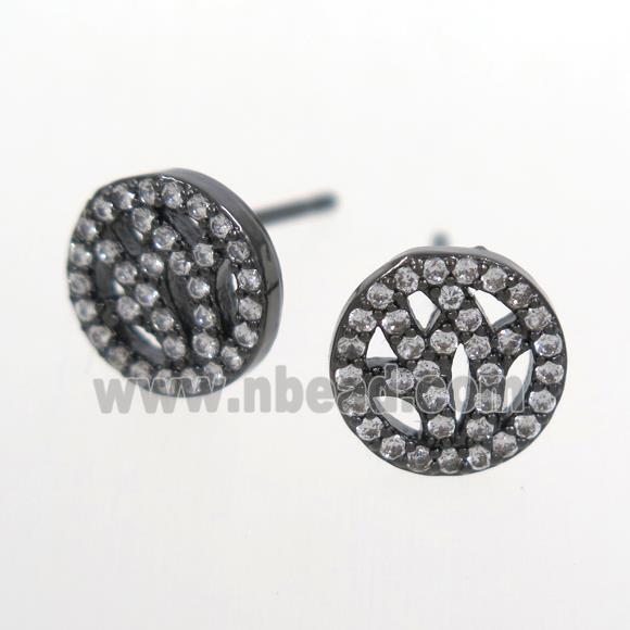 copper earring stud paved zircon, black plated