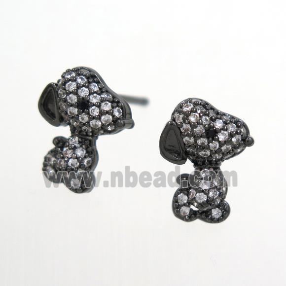 copper dog Earring stud paved zircon, black plated