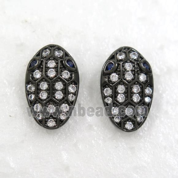 copper snakehead earring studs paved zircon, black plated