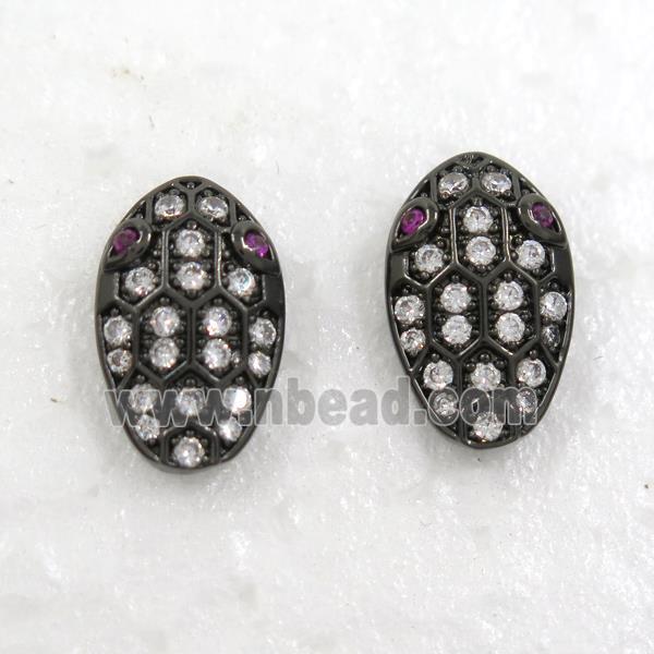 copper snakehead earring studs paved zircon, black plated