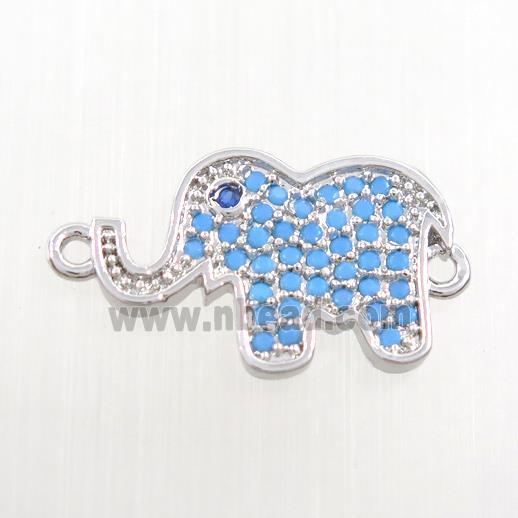 copper elephant connector paved zircon, turq, platinum plated