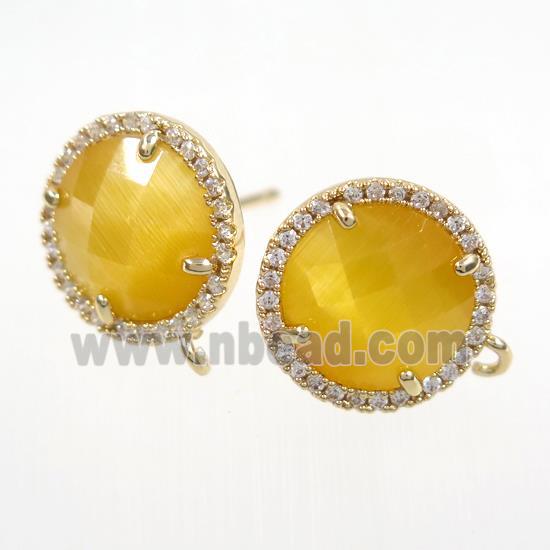 copper earring paved zircon with yellow glass crystal