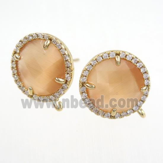 copper earring paved zircon with orange glass crystal