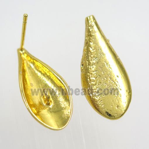 copper earring studs with loops, teardrop, gold plated