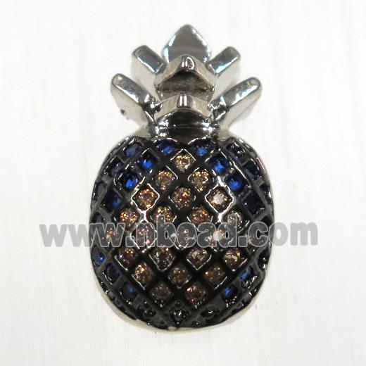 copper pineapple pendants paved zircon, platinum plated