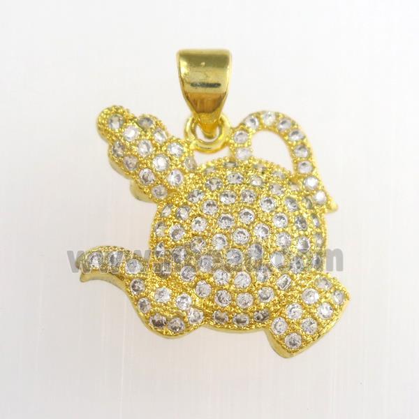 copper teapot pendants paved zircon, gold plated