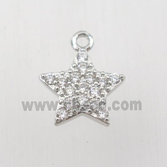 copper star pendant paved zircon, platinum plated