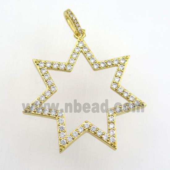 copper star pendant paved zircon, gold plated