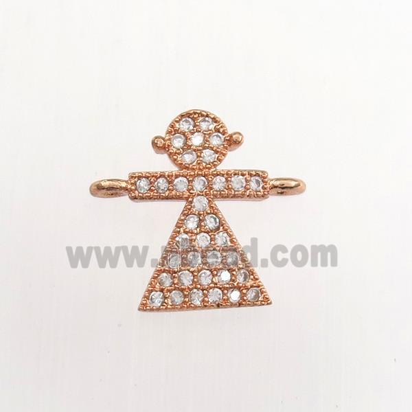 copper kids connector paved zircon, rose gold plated