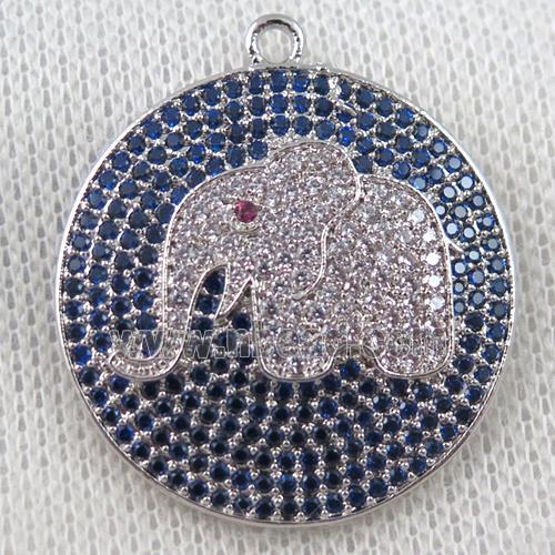 copper pendant paved zircon, elephant, platinum plated