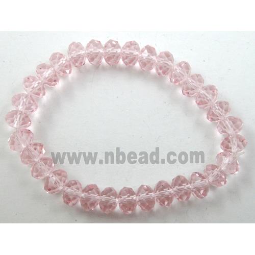 Chinese Crystal Glass Bracelet, stretchy, pink