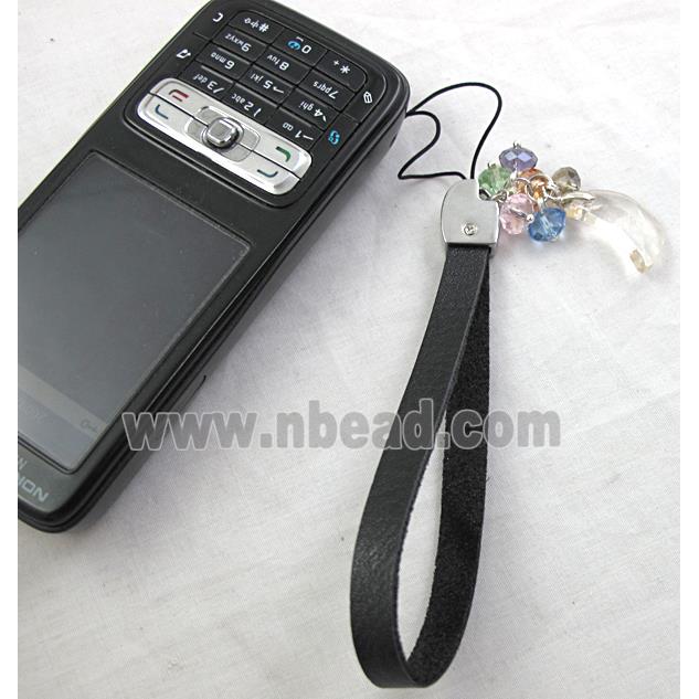 cellphone strap, String hanger PU leather, Crystal Butterfly Pendant