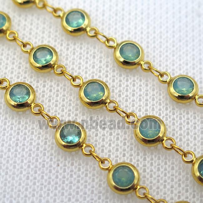 green Zircon Chain, copper, gold plated