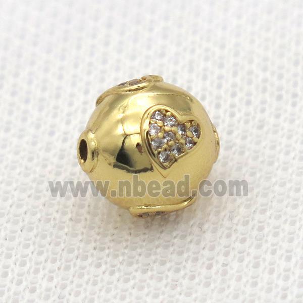 round copper beads paved zircon, gold plated