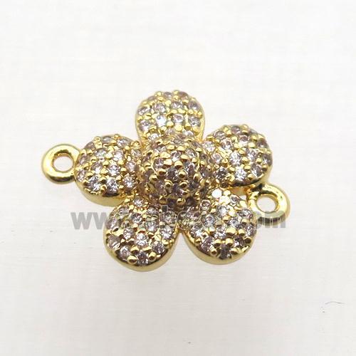 copper flower connector paved zircon, gold plated