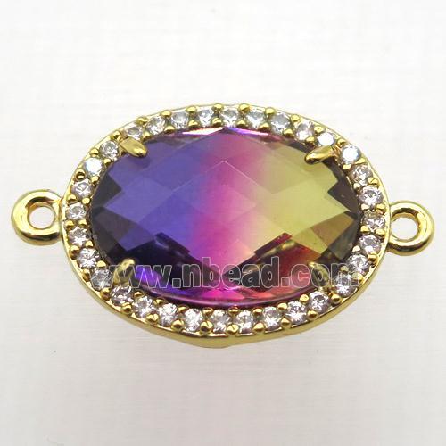 Crystal Glass oval connector with zircon, copper, gold plated