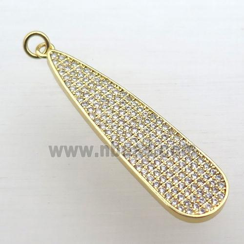 copper teardrop pendant pave zircon, gold plated