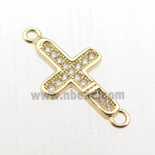 copper cross connector paved zircon, gold plated