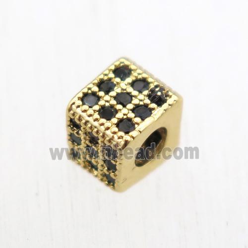 copper cube beads paved zircon, gold plated