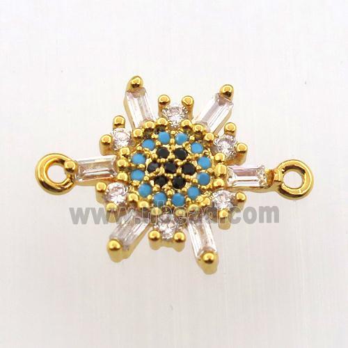 copper flower connector paved zircon, gold plated